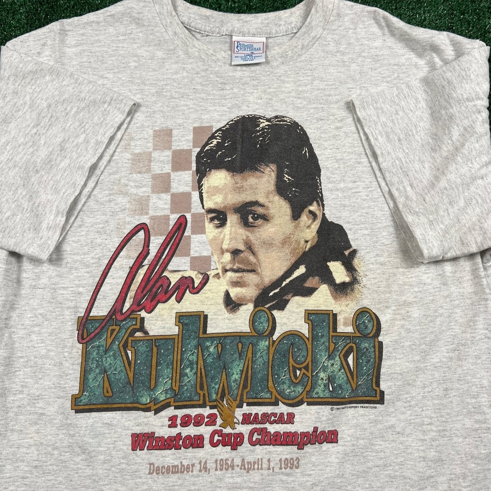 VTG Premier Sportswear Alan Kulwicki 1992 NASCAR Men's T-Shirt Large Cotton Gray